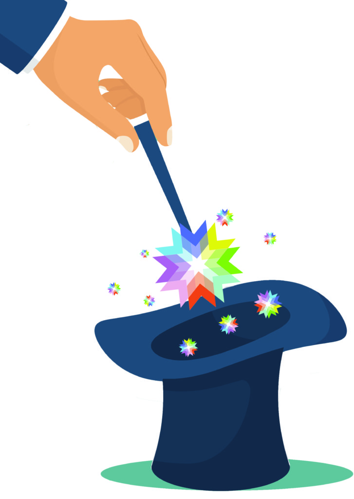 Hand holding magic wand.